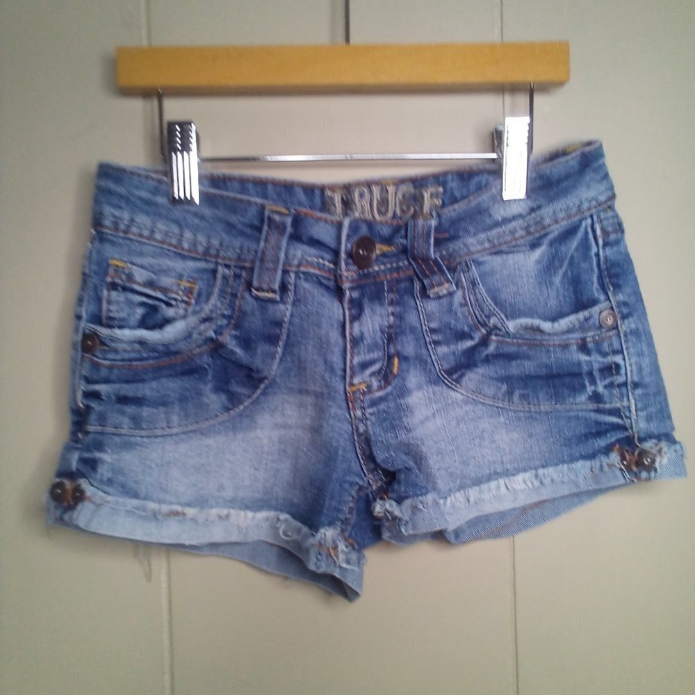 Truce Denim Jean Shorts 0 Juniors Raw Hem Blue